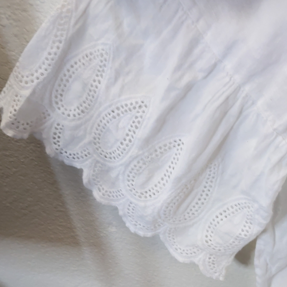 Valentina Naldi White Linen Blouse with Eyelet Bell Sleeves 3\4 Made In Italy XL - Picture 3 of 4